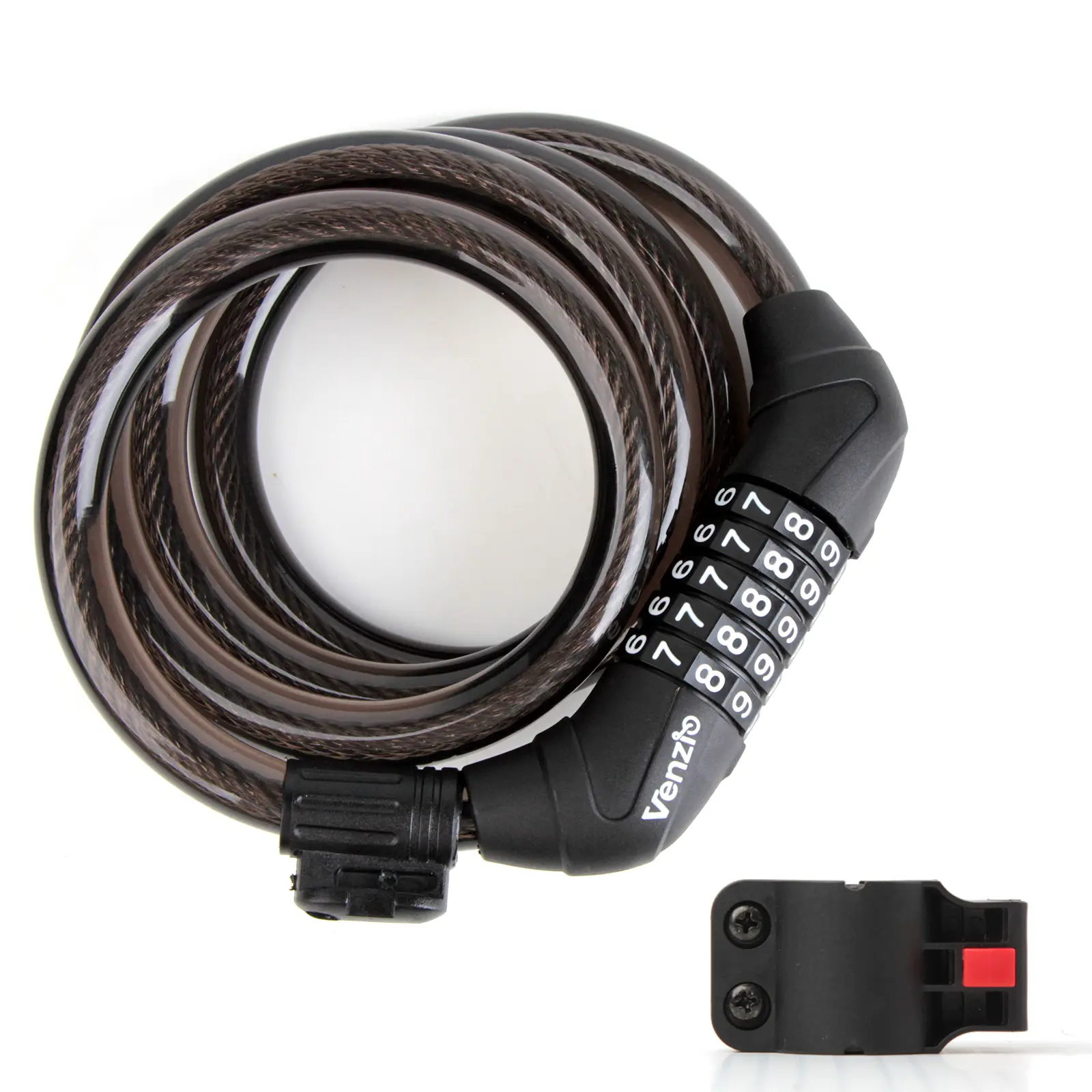 Venzio 4FT Bike Cable Lock, 12mm (1/2 inch) Self-Coiling Steel Cable with 5-Digit Combination Lock, Mounting Bracket, Heavy Duty Anti-Theft Design for Bicycle, Scooter, E-Bike, Fence, Outdoor Use