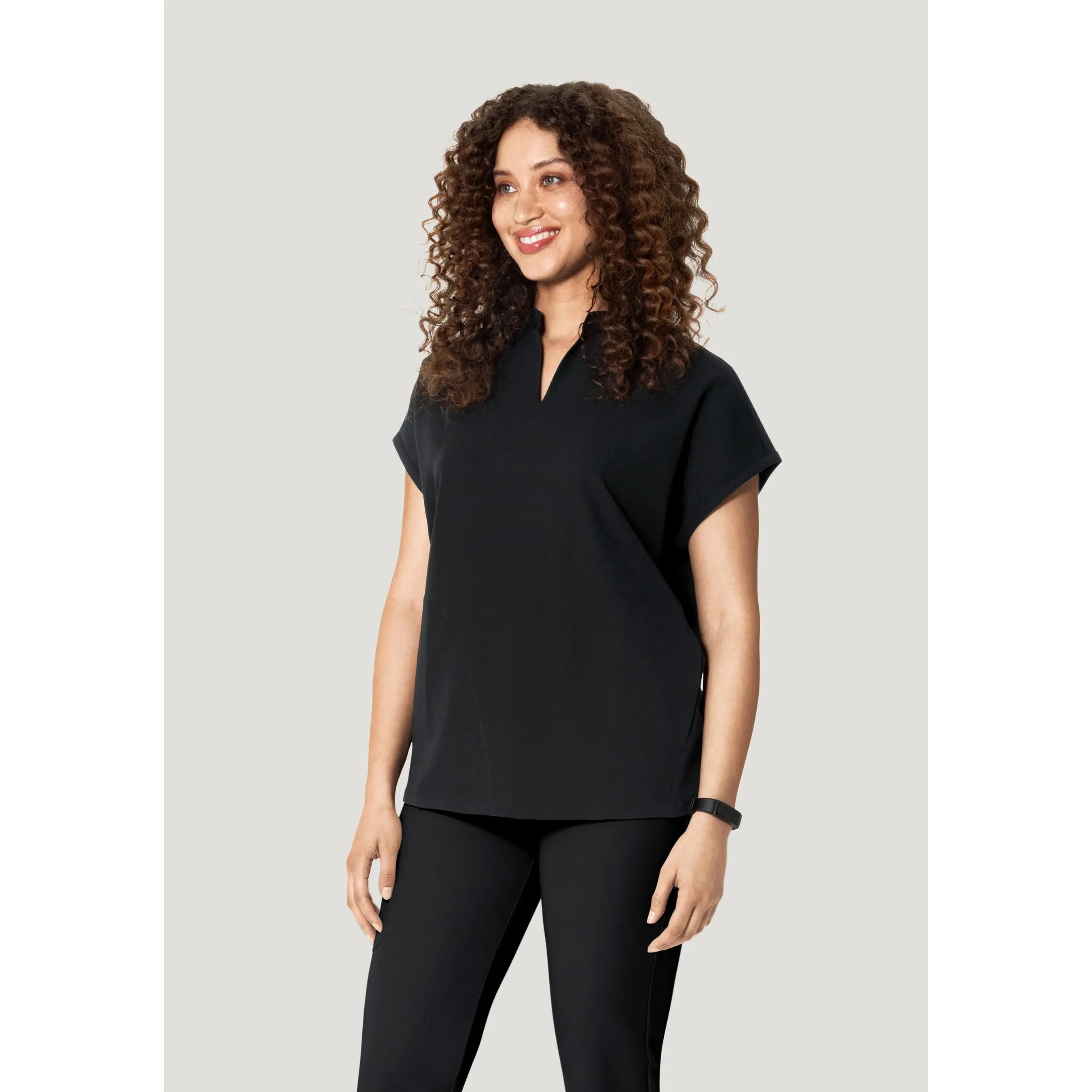 Women's Oversized Equa-tek™ Fabric Mandarin Dolman Shirt, Black 6-Pocket Carry Breathable Workwear Uniform
