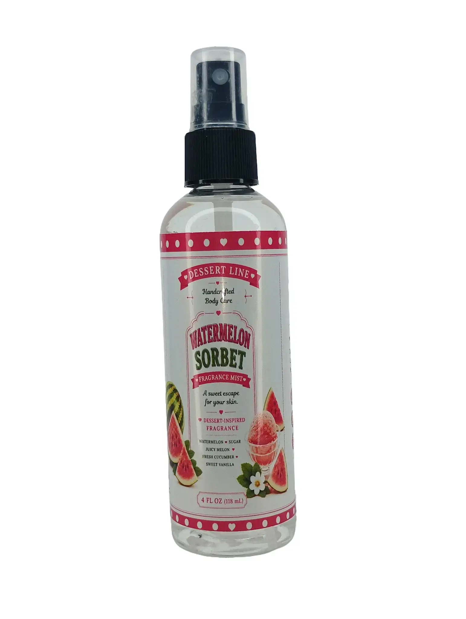 Watermelon Sorbet Fragrance Mist - 4oz Single Spray Bottle, Fine Mist Lightweight Body Spray for Adults' Daily Beauty & Personal Care Use, Dessert-Inspired Fragrance