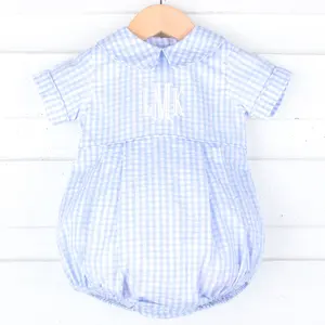 Light Blue Seersucker Check Collared Bubble