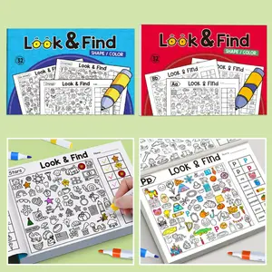 3 sets, children looking for items coloring picture book fun concentration training look and find pen training book