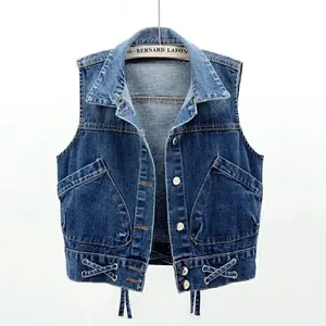 Short Denim Vest Women Spring Autumn Korean Fashion Solid color Sleeveless Jacket Female Casual Jeans Waistcoat Ladies T373