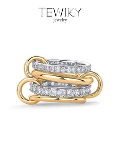 TEWIKY Interlocked Stackable Rings for Women - Statement Multi Ring Mixed Metals Stack - Cubic Zirconia Stacking Jewelry For Summer and Mother‘s Day Gift