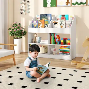 COSTWAY - 3-Tier Kid's Bookshelf Toy Storage Organizer with Display Rack and 4 Compartments-White