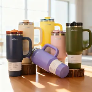 Mikenda Colorful Insulated Stainless Steel Tumbler Set with Handle, Double Wall Vacuum Travel Mug with Leak-Proof Lid, Portable Coffee Cup for Hot & Cold Drinks, Office, Travel & Gym Use, Multi-Color Modern Gift Set