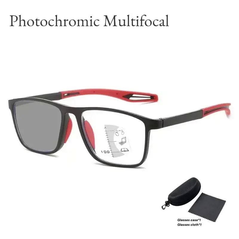 3in1 Photochromic Multifocal Reading Glasses Anti Blue Light Grade+combination of black glasses case and black glasses cloth