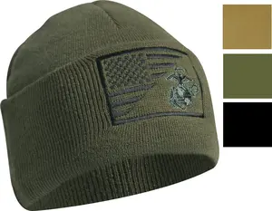 USMC Eagle Globe & Anchor US Flag Beanie Winter Hat Fine Knit Watch Cap