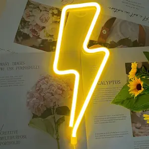 Neon Signs Lightning Bolt Neon Light Sign for Wall Decor, Battery or USB Powered Led Lightning Light Neon Sign for Bedroom, Kids Room, Birthday, Party, Wedding, Home,Kids Decorations yellow