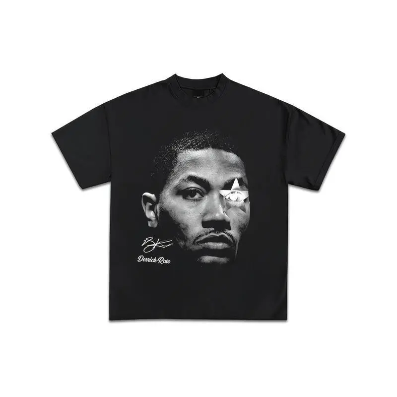 D Rose All Stars Graphic T-Shirt Y2K Vintage Basketball Rap Premium Heavyweight Shirt for Men & Women 220g Pure Cotton Single-sided Printed Round Neck Short Sleeved T-shirt..