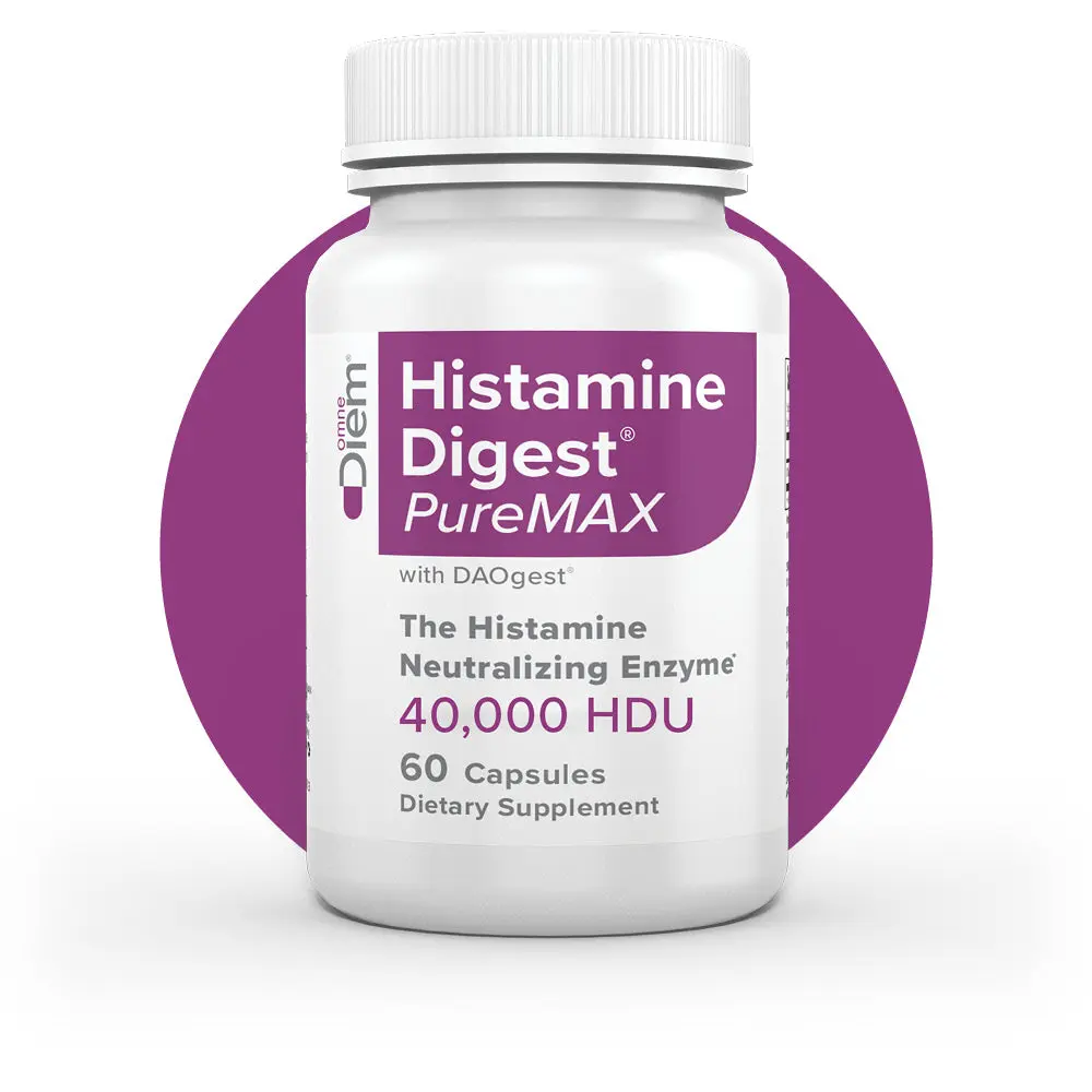 PureMax Histamine Digest Daily Dietary Supplement - 40,000 HDU Bioavailable DAO Digestive Enzymes for Histamine Intolerance, US-Made Sugar-Free Dairy-Free Formula, 60 Capsules