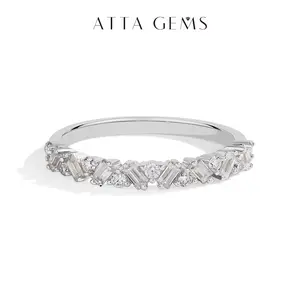 Sparkling Synthetic Moissanite Rings for Women D Color VVS1 Baguette Matching S925 Sterling Silver Wedding Band Engagement Jewelry Gift R224