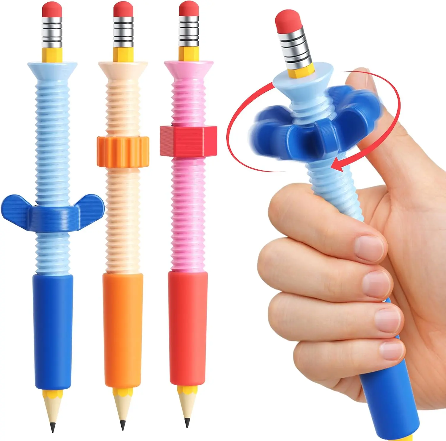 3 in 1 Pencil Fidgets for ADHD & Anxiety Relief,Fidget Pencil Topper with Spinner - Silent Sensory Stress Relief Tool for School,Office & Home,Assorted Fidget Pen Flipper Set, Classroom Essential ELETIUO