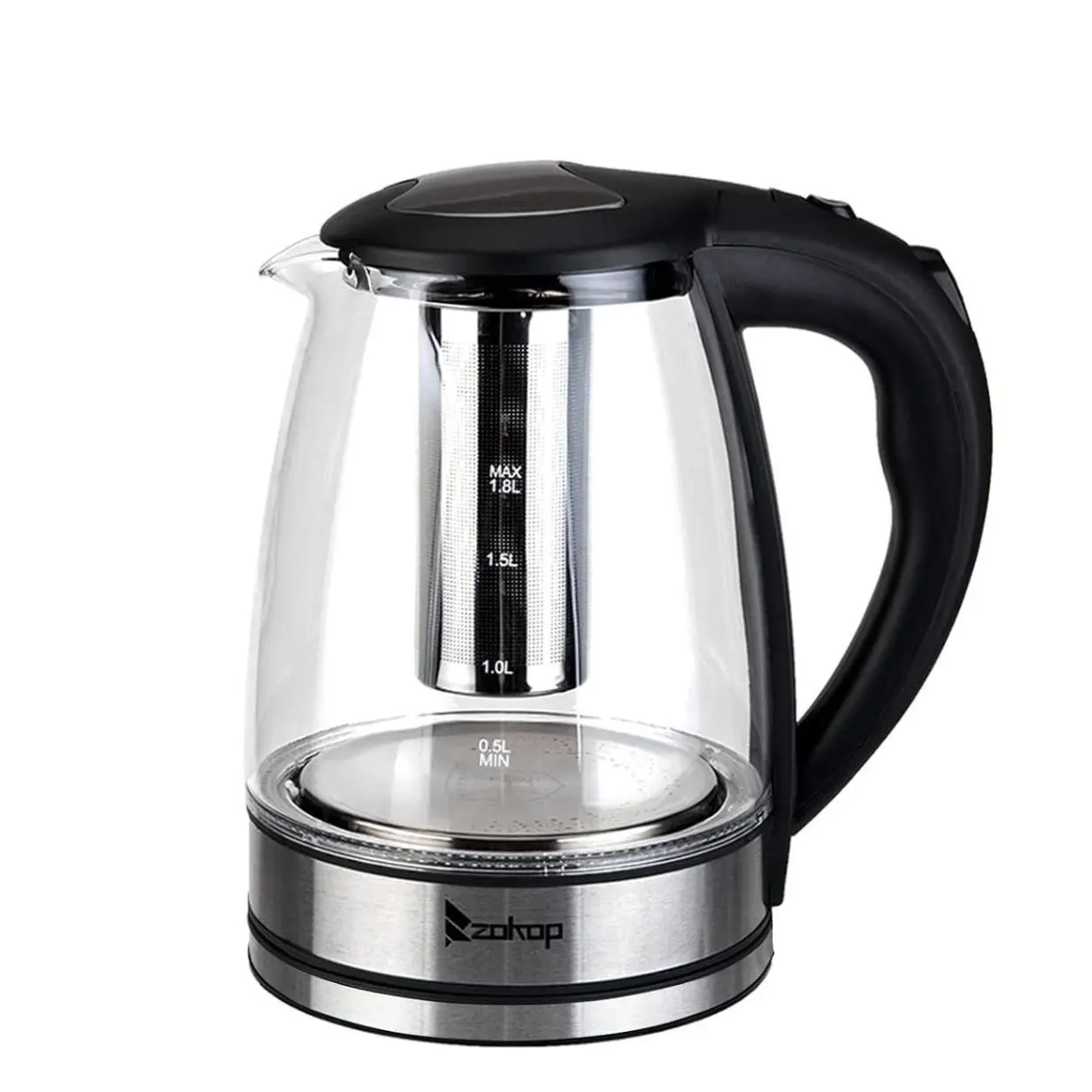 Winado 1200W/1.8L Electric Glass Kettle US Plug, LED Light, Auto 5 Minutes Shut-off, Boil Dry, Overheat Protection, BPA-Free, for Coffee, Tea, Soup, and More