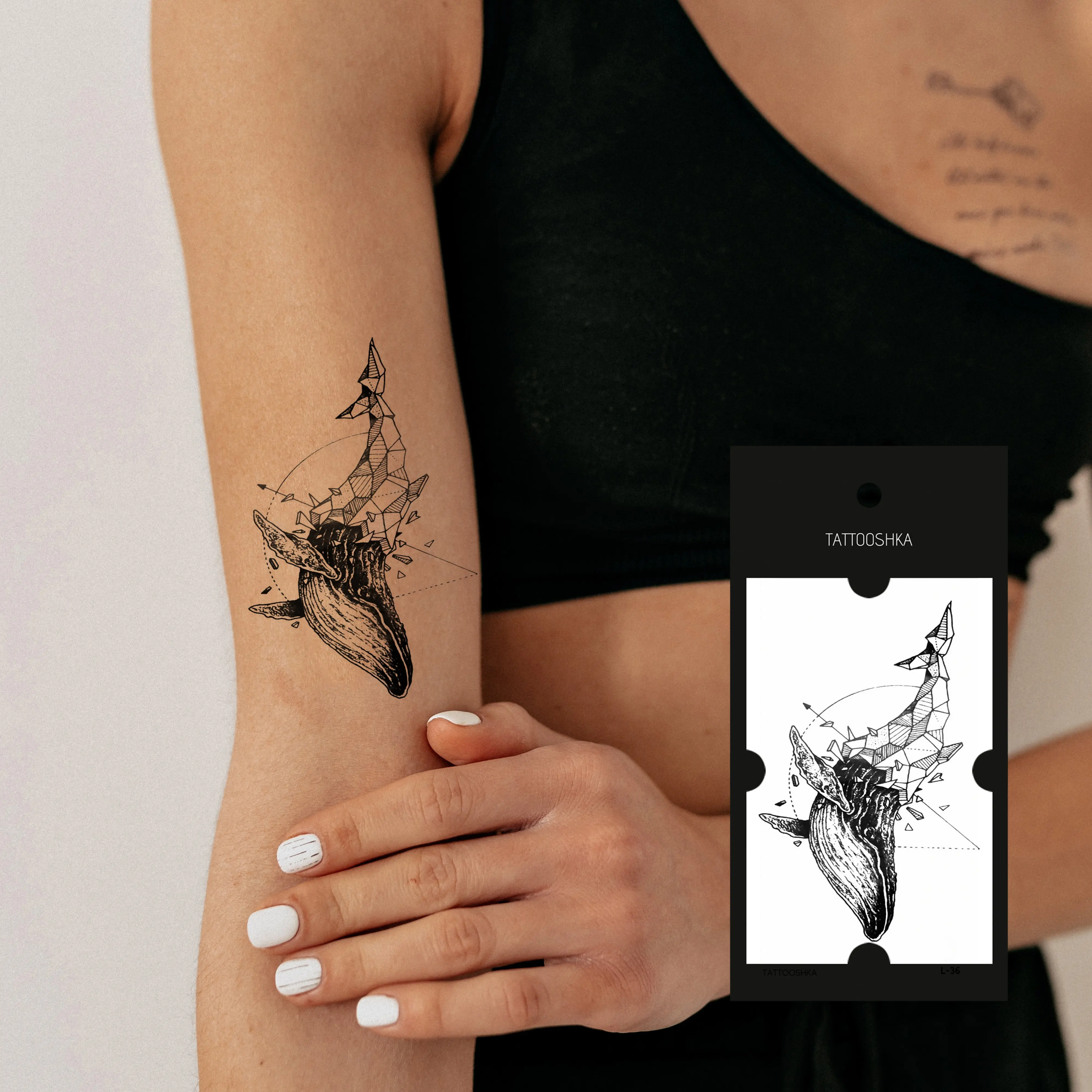 Whale (L-36). Temporary tattoos. Party tattoos. Kids tattoos. Custom design. Tattoo sets. Ukrainian. Realistic. Waterproof