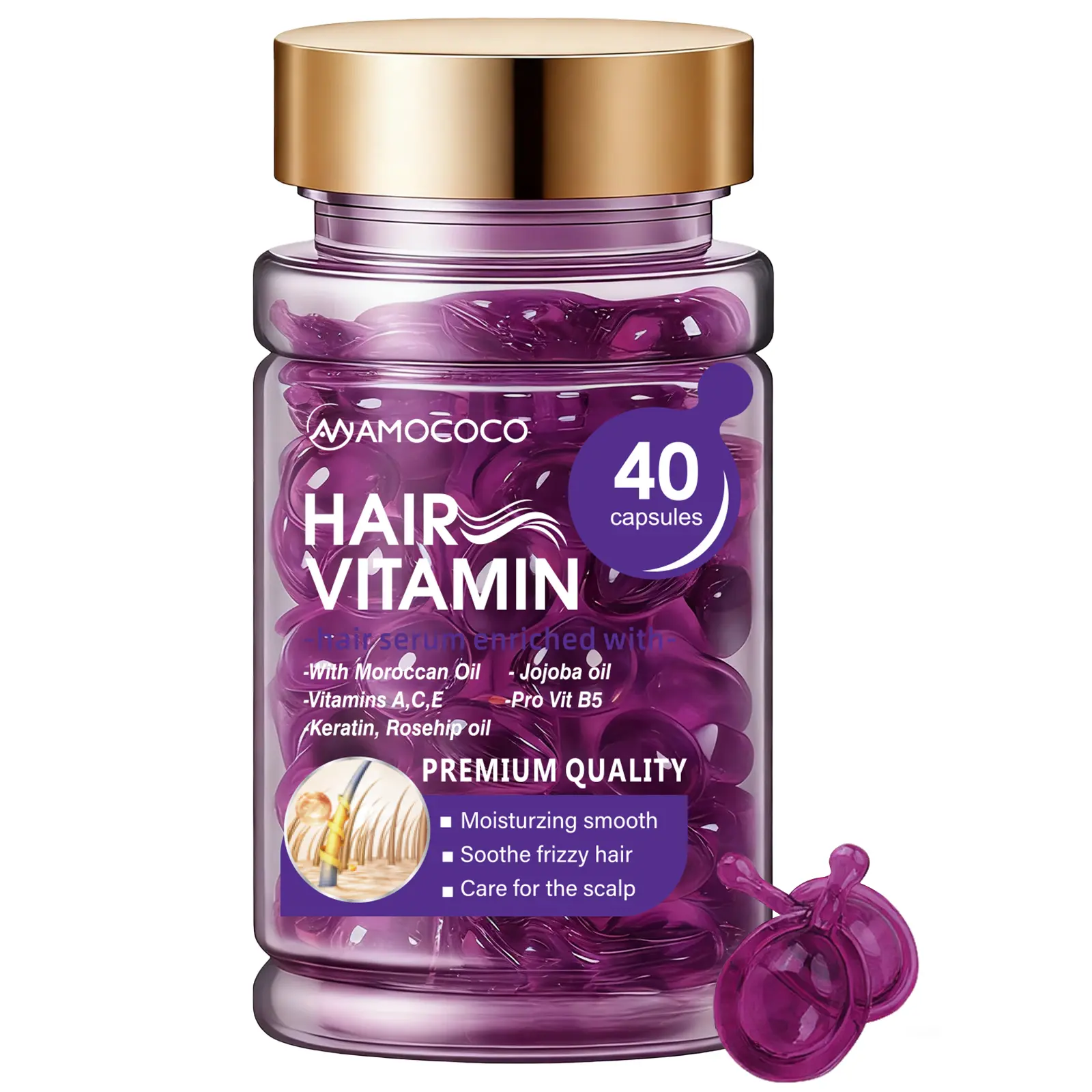 Moroccan Vitamin B5 Enriched Haircare Capsules, 40-Count Box, Moisturizer to Nourish and Hydrate Hair (Hair Oils & Treatments for Beauty & Personal Care)
