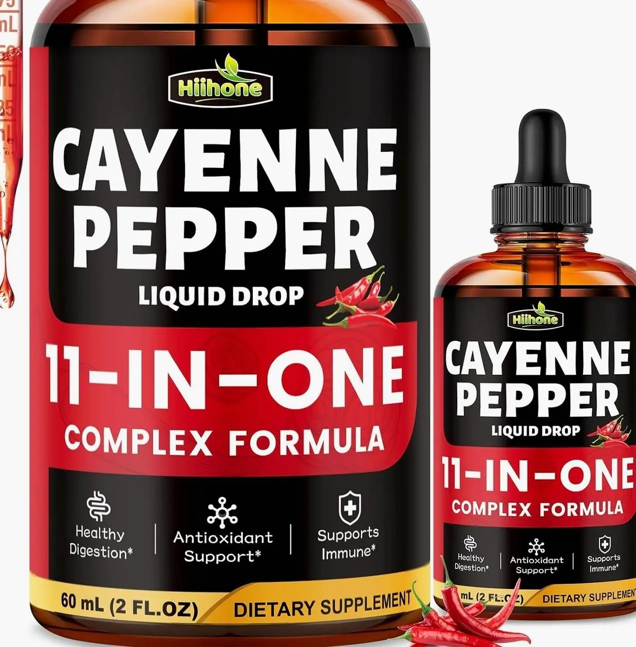 (2 Packs) 11-in-1 Cayenne Pepper Drops - Herbal Supplement with Hawthorn, Beet Root & Cinnamom - Supports Healthy Digestion & Immune - 4 FL Oz