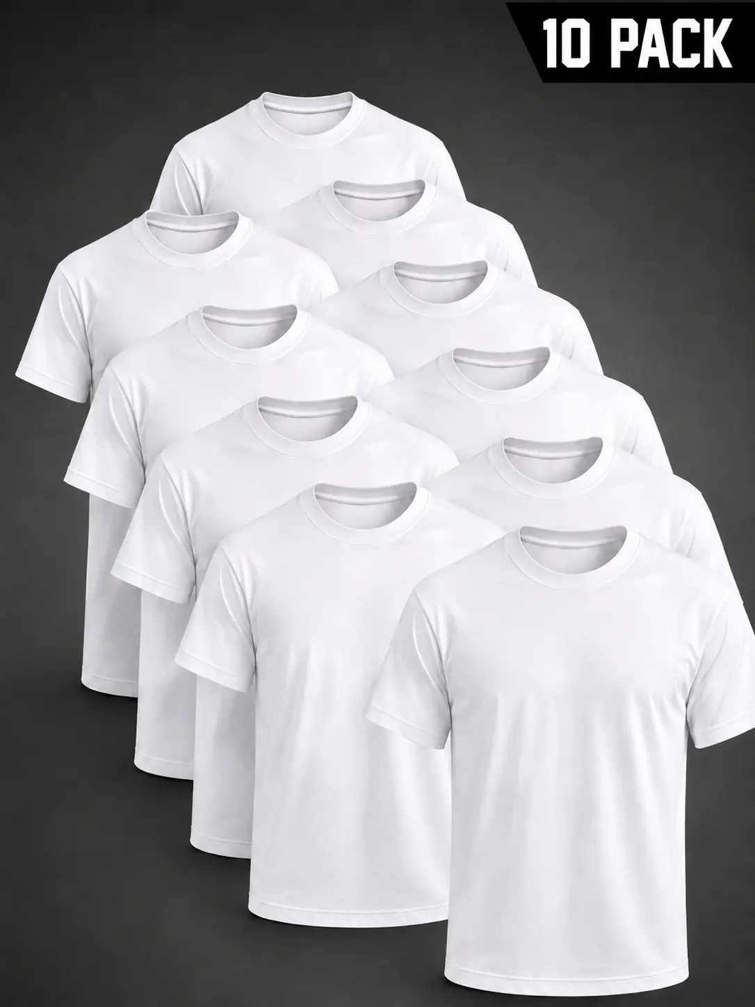 Men's 10-Pack 100% Cotton Crew Neck Short Sleeve Tshirts - Unisex Pure White Blank Top, Personalized Custom Printing Garment, Comfortable Apparel for Daily Wear & Gym