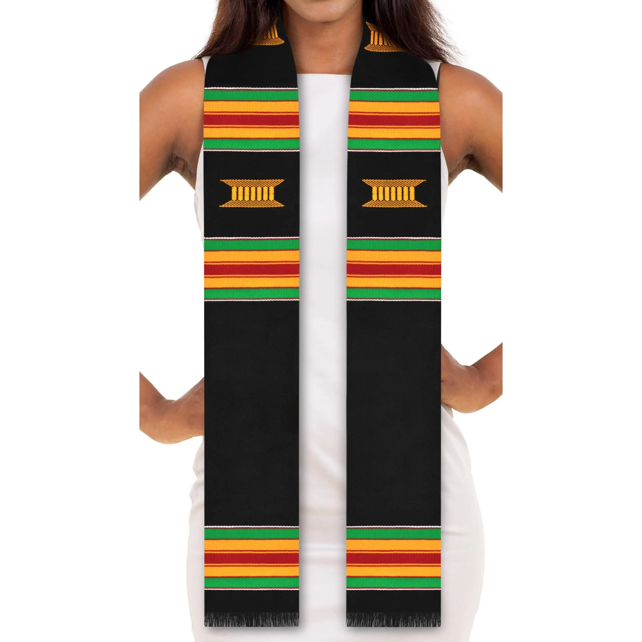 Ready to Customize Black Authentic Handwoven Kente Cloth Graduation Stole