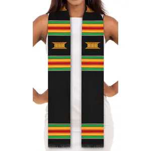 Ready to Customize Black Authentic Handwoven Kente Cloth Graduation Stole
