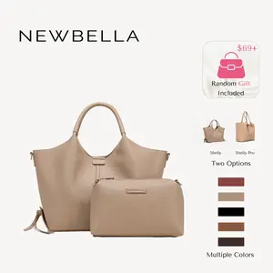 NEWBELLA Shelly Collection 2 PCS Set Top Handle Bag- PU leather with large capacity tote bag, casual daily use solid color Beige Luxury,FallFreshness
