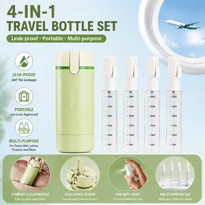 Contains 4 inner bottles, composite dispensing bottle, Lightweight, with label, travel bottle, travel dispensing bottle, toiletries container, buckle-type refillable lotion dispenser, travel, squeeze bottle, lotion bottle