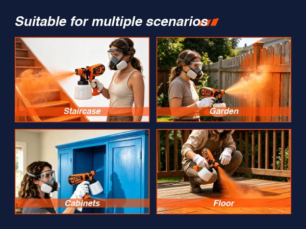 FURRELOR HVLP Sprayer Set - 850W Handheld Electric Paint Sprayer, 1400ml/47oz, 4 Nozzles, 3 Patterns, Adjustable Flow Knob, Viscosity Check Cup, Gloves & Goggles, Beginner-Friendly for DIY Home Painting (Doors, Orange), Adjustable Paint Sprayer, Handheld