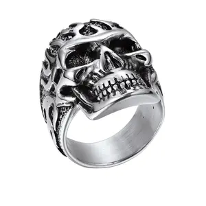 PROSTEEL Fire Skull Ring Stainless Steel Gothic Jewelry Cool Skull Unique Rings Jewelry Unisex For Men Women with Gift Box