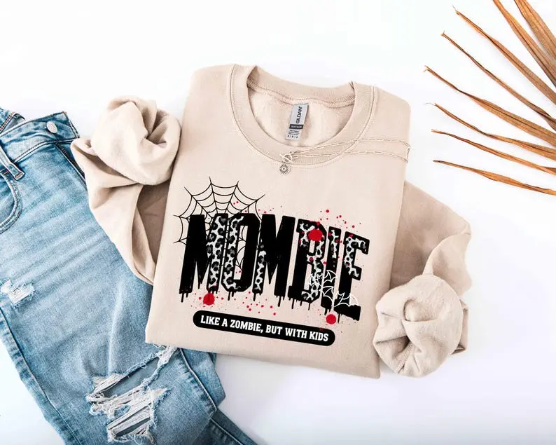 Mombie Sweatshirt, Like a Zombie But With Kids, Mama Zombie Sweatshirt, Mom Trick or Treating Sweatshirt, Halloween Funny Mom Sweatshirt IvyCustomShirt