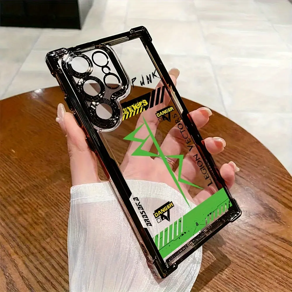 Cyberpunk Frame Pattern Shockproof Smartphone Case - Transparent Soft Anti-Drop Plastic Casing for Samsung Galaxy S25 S24 Ultra S23 S22 S21 FE Plus 4G 5G Cellphone, All-Season Gift Accessory