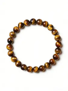 Authentic Tiger Eye Bracelet, Bold Natural Style, 8mm Hand-Polished Beads, Unique Striations, Durable Stretch Accessory for Daily & Street Wear