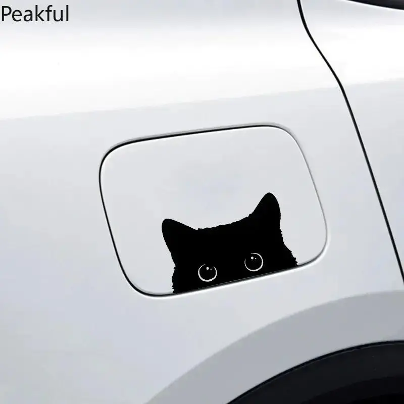4/8 Pack Cute Peeking Black Cat Stickers, Trending Funny Sneaky Pet Vinyl Decals, Glossy Waterproof Scratch Cover Car Decor, premium durable vinyl & vivid cartoon design, perfect for car windows, doors, laptops and daily vehicle exterior styling