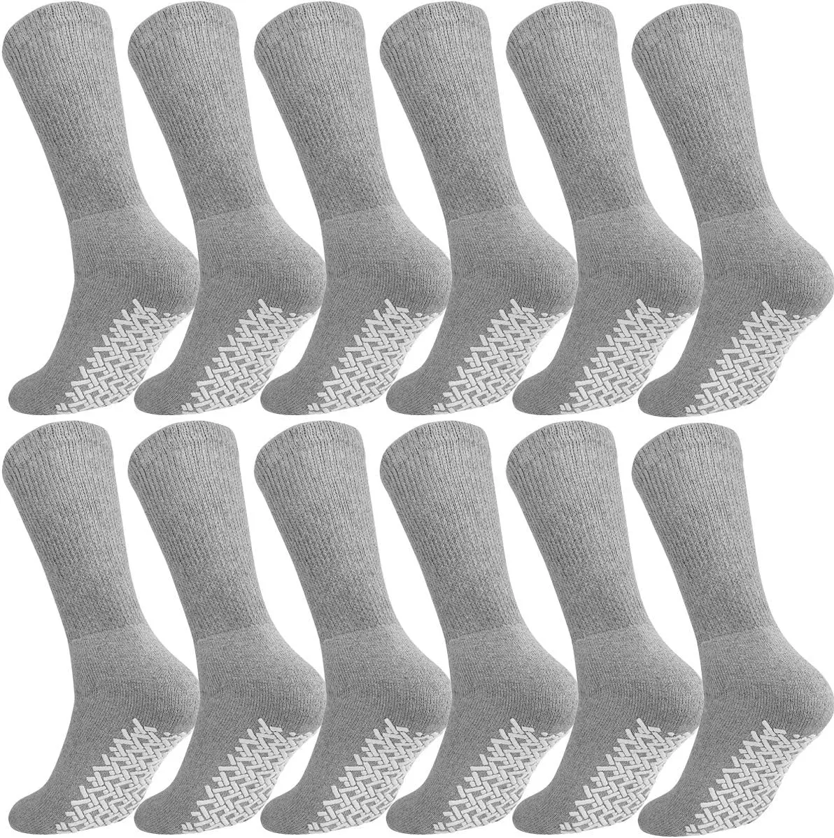 Falari Men Women 12-Pack Anti Slip Grip Non Skid Crew Cotton Diabetic Socks For Home Hospital