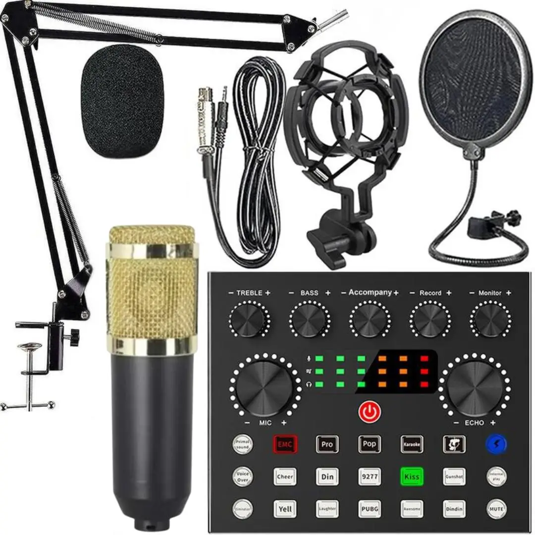 Professional Podcast Studio Equipment Set, USB Rechargeable Condenser Microphone & Audio Interface & Sound Card, Live Streaming Podcast Equipment, Mic