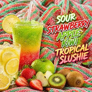 Strawberry Apple Kiwi Tropical Sour Slushie Swedish Sour Candy Belts 4oz - RAFFA - Thick Chewy Sour Sugar Coated Gummies for Candy Lovers - Snack, Sweet