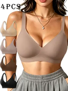 4 Pcs Women's Jelly Wireless Bras, Deep V Comfort Bralettes, Breathable T-shirt Everyday Bras lingerie tiktokshopspringglowup jelly wireless bra