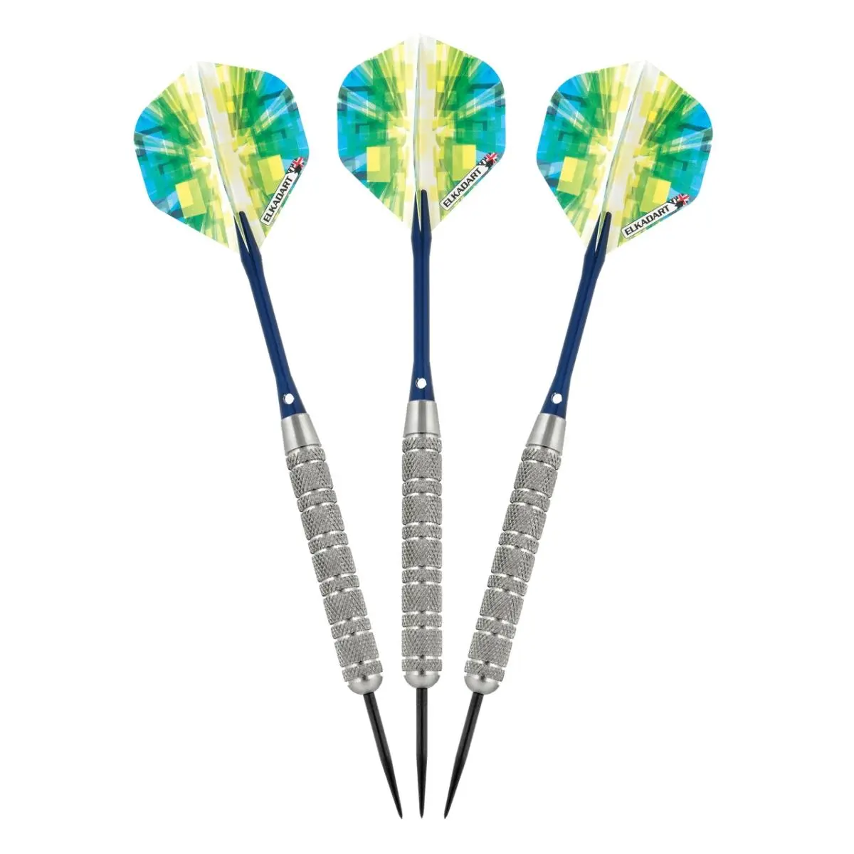 Elkadart Prism Ringed 21g Silver Steel Tip Darts - Silver Finish, Uniquely Cut Barrels, Blue Accents for a Sleek Look, Silver Steel Darts