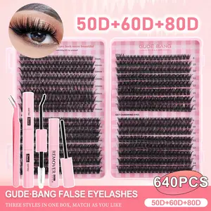 640pcs Eyelash Extension Kit with Glue Tweezers Remover Cream D Curl Mixed 8-16mm Large Capacity Suitable for Home DIY Beginners Friendly