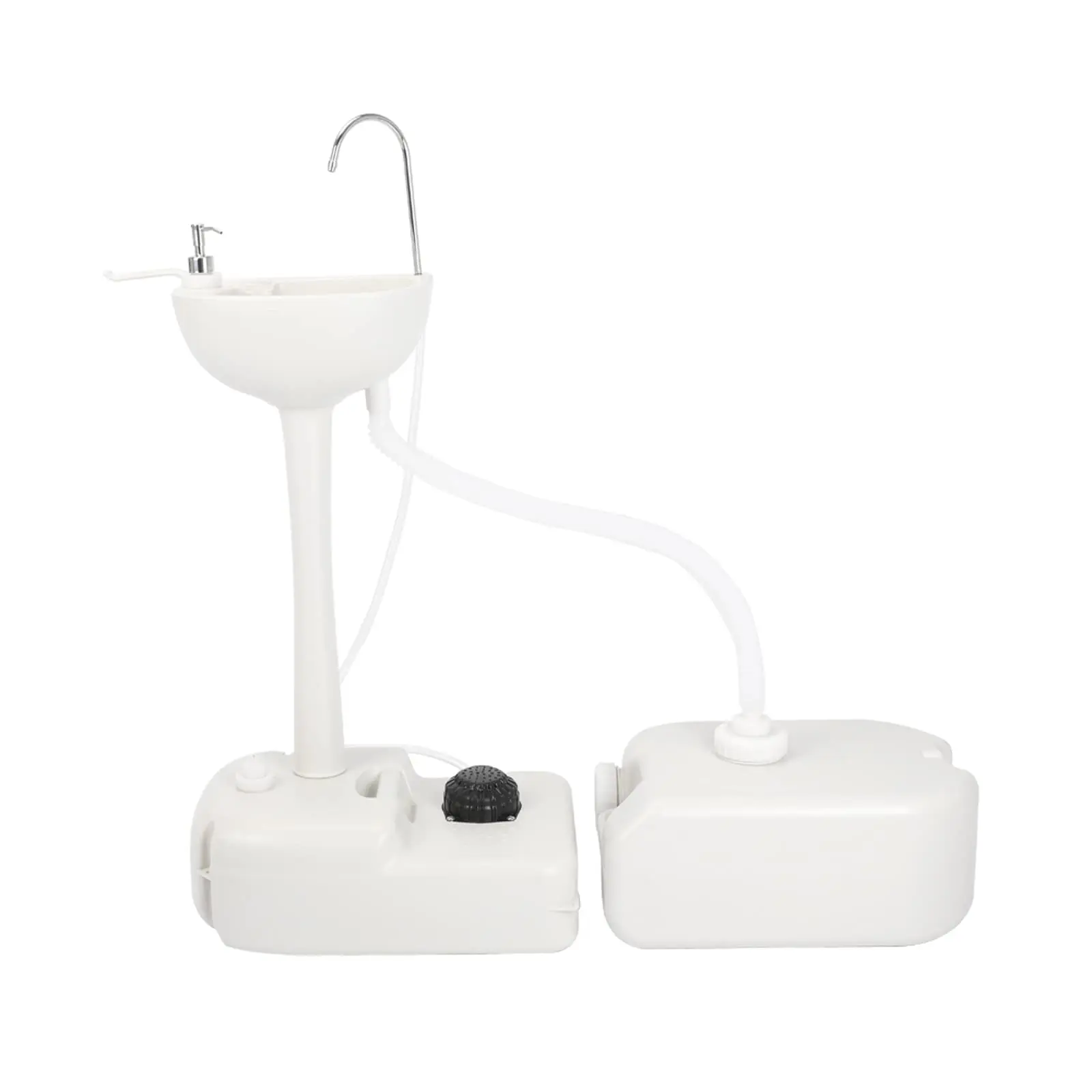Portable Camping Sink w/ 19L Water Tank Rolling Wheels Towel Holder Soap Dispenser Faucet, Outdoor Foot Pump Washing Station for RV Boat Travel Picnic Worksit