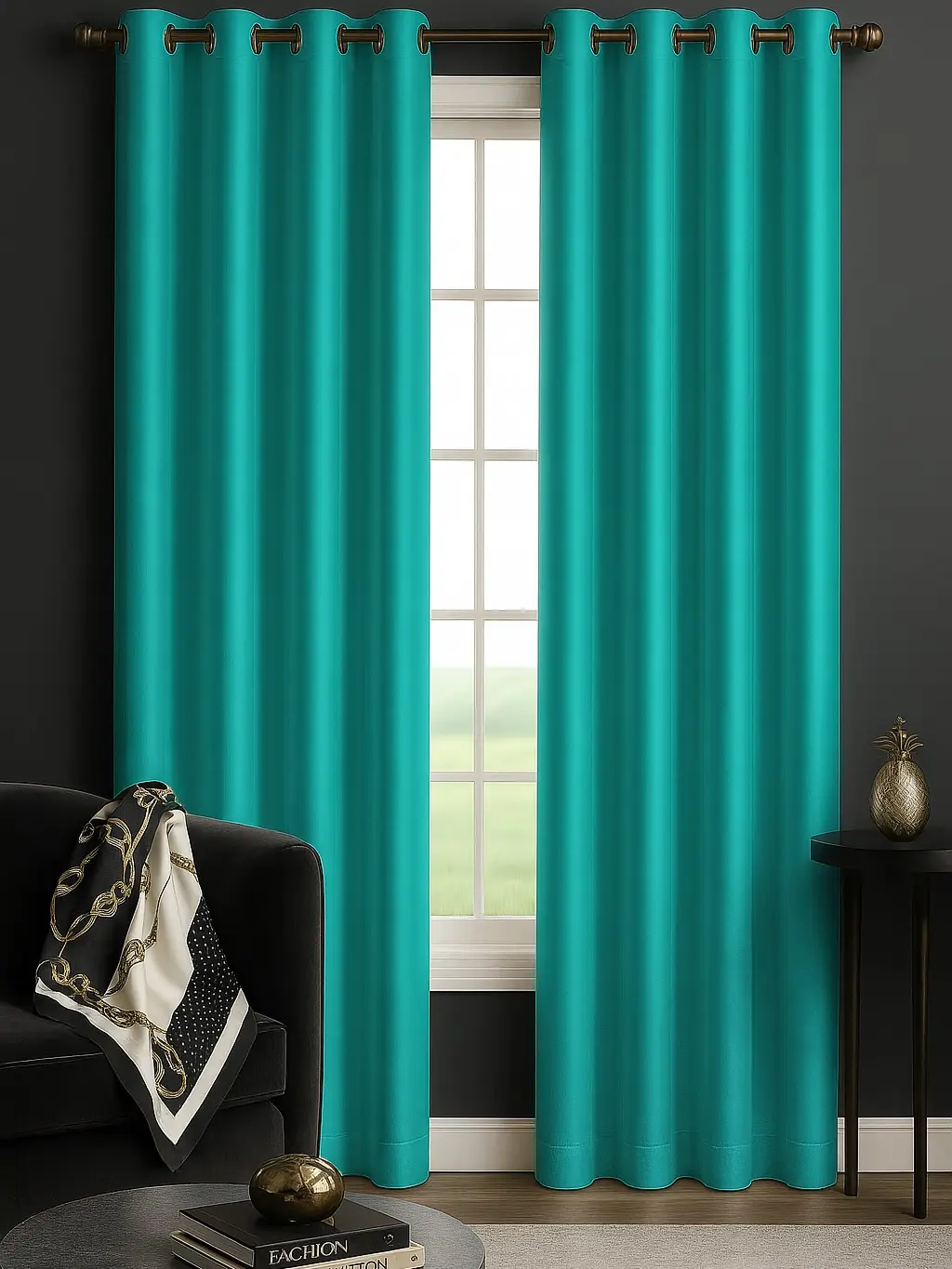 Luxury Glow Faux Silk Curtain Panel – 2 Panel Set, Each 54x84”, 8 Grommets, Elegant Light Filtering Drapes for Bedrooms Living Rooms -Teal