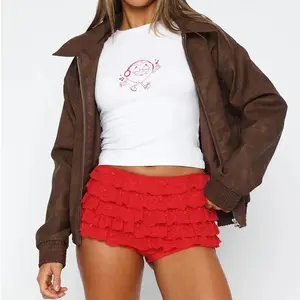 Women's Lace Floral Tiered Ruffled Shorts Bloomer Bottoms Low Rise Lolita Short Pants Booty Shorts Burlesque Retro Underwear Dance Bloomers Boyshorts Panties Solid Color Underwear(Sheets)