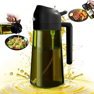2-in-1 Oil Sprayer and Pourer Bottle for Kitchen - Non-Drip Cooking Oil Dispenser, 0.4 Inch Precision Spout, Healthy Food Spray Mister, Transparent Refillable Container with Ergonomic Handle