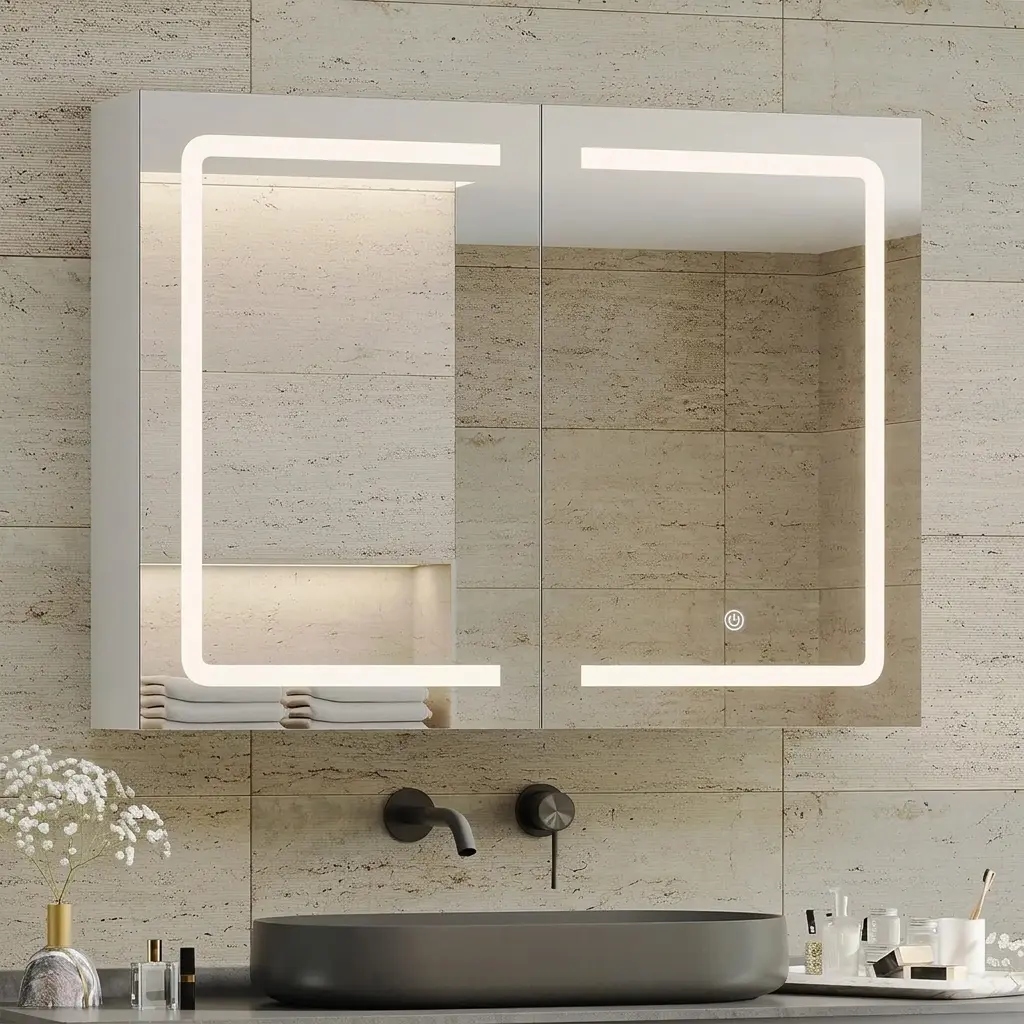 Hasuit Bathroom Medicine Cabinet with Mirrors and Led Lights  Wall Mounted Mirror Cabinet with Storage Organizer Lighted Medicine Cabinets with Adjustable Shelves