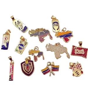 Pendant 14K Gold-Plated Patriotic Venezuelan Charms Jewelry Harina PAN Vinotinto Map of Venezuela, Perfect Gift for Venezuelans- charm amulet - dije para cadena dije de venezuela recuerdos de venezuela
