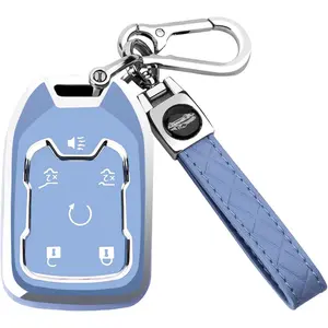 TPU Key Fob Cover for Chevy Silverado Suburban Tahoe Acadia Terrain Yukon Sierra 1500 2500 3500  - Full Protection Compatible with Blue 6 Button