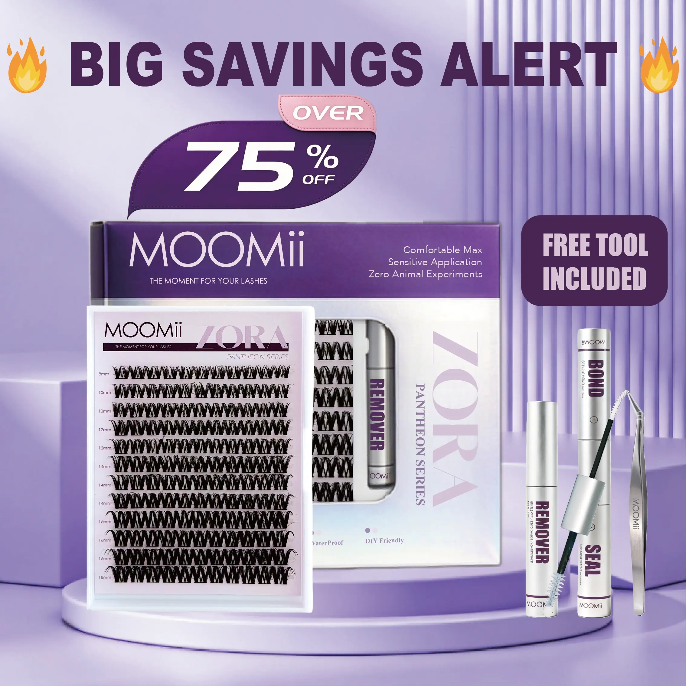 MOOMii ZORA DIY Eyelash Clusters Kit - 0.03mm Ultra Thin Curved Band Eyelash Extensions, DD Curl 8-18mm Soft Lightweight Invisible Lashes for Beginners, Eyelashes Extensions
