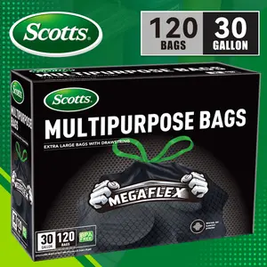Scotts 30 Gallon Boxed Disposable Non Tear Black Large Drawstring Trash Bags, For Large Kitchen Trash Can, Ultra Strong 113.5L Multipurpose Cleaning Supplies For Industrial, Garden, Home, Commercial - Durable, Leak-Proof, Easy To Use Garbage Bags