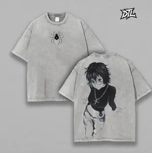 Shizuku Hunter X Hunter, Phantom Troupe Anime Double Printed Vintage Washed Tee Unisex Oversize Heavyweight Cotton T-shirt for Anime Fans and Lovers