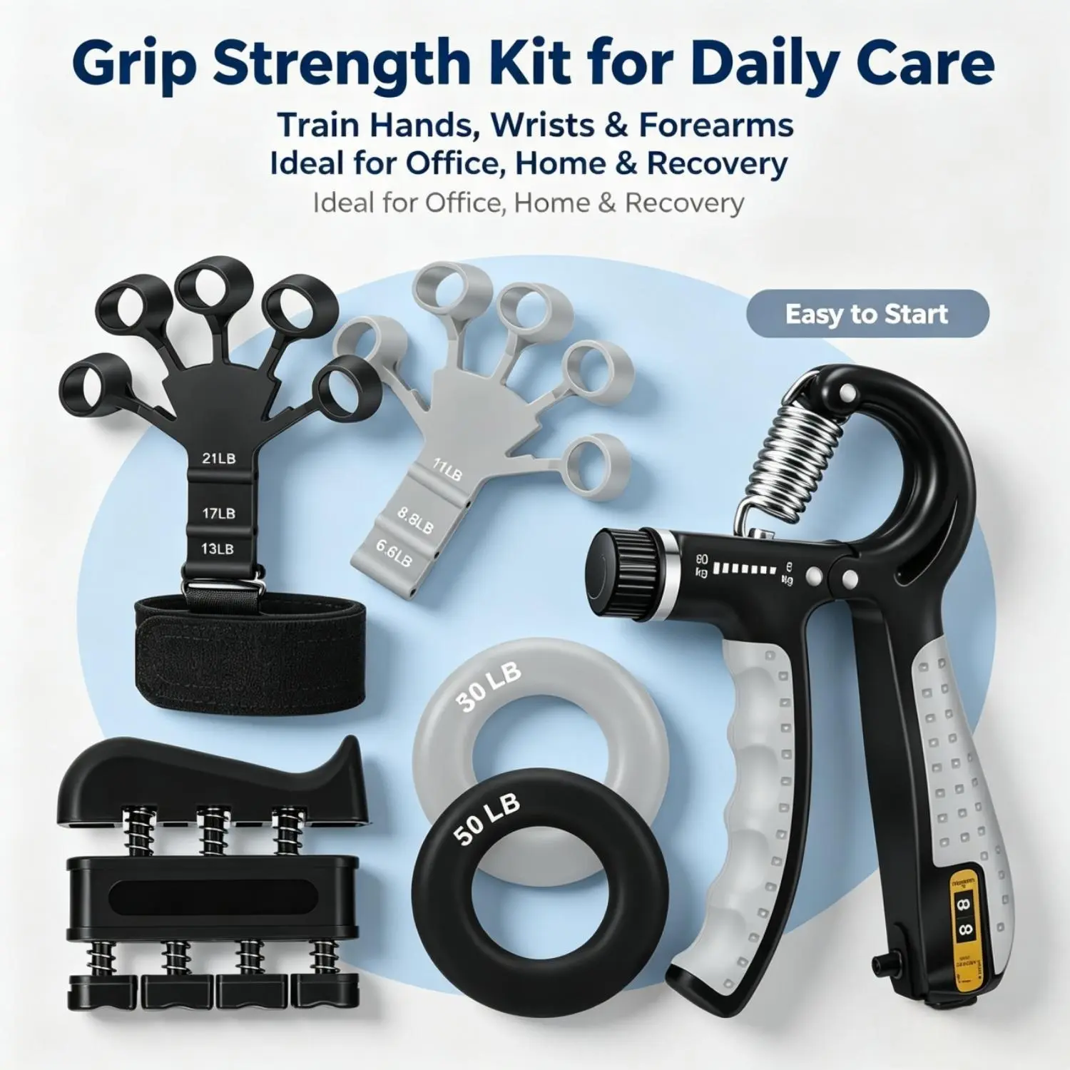 6 Pack Hand Grip Strength Trainer Set, Adjustable Counter Gripper, Finger Exerciser, Silicone Grip Rings, Portable Hand Workout Equipment for Gym Athletes Musicians Climbers Daily Hand Training, Multi-Functional Hand Grip Strengthener Kit inner