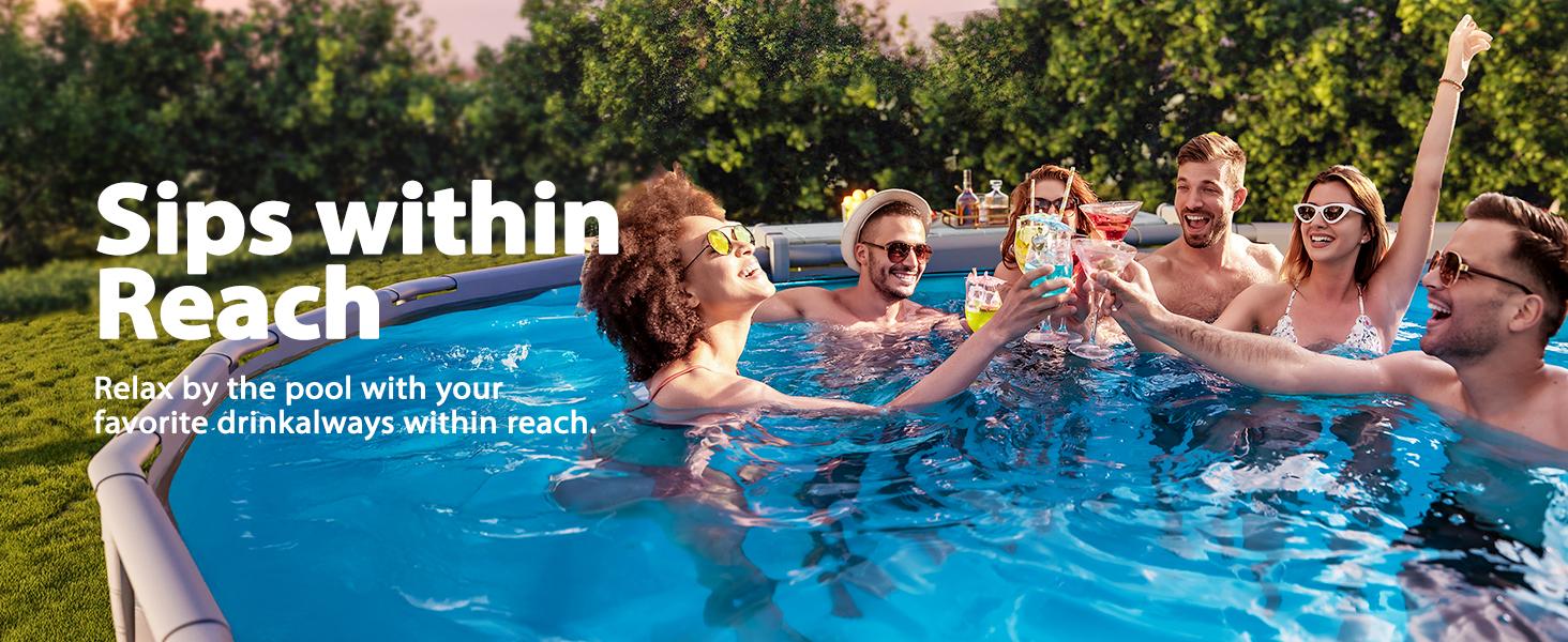 Poolside Bar, Swim Up Bar Exclusively for Above-Ground【Round & Oval 】 Pools. Patio Poolside Table Smart Fold Easy Maintenance, Weather Resistant Stable Tabletop Poolside Bar, Swim Up Bar Exclusively for Above-Ground【Round & Oval 】 Pools. Patio Poolside Table Smart Fold Easy Maintenance, Weather Resistant Stable Tabletop