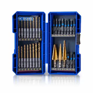 30 count  Driver Bit Set Include  Bit Set,Step Drill Bit,Hex Shank Drill Bit with Tough Stackable Case, Idea for  Pictures, Assembling Furniture and  Tasks